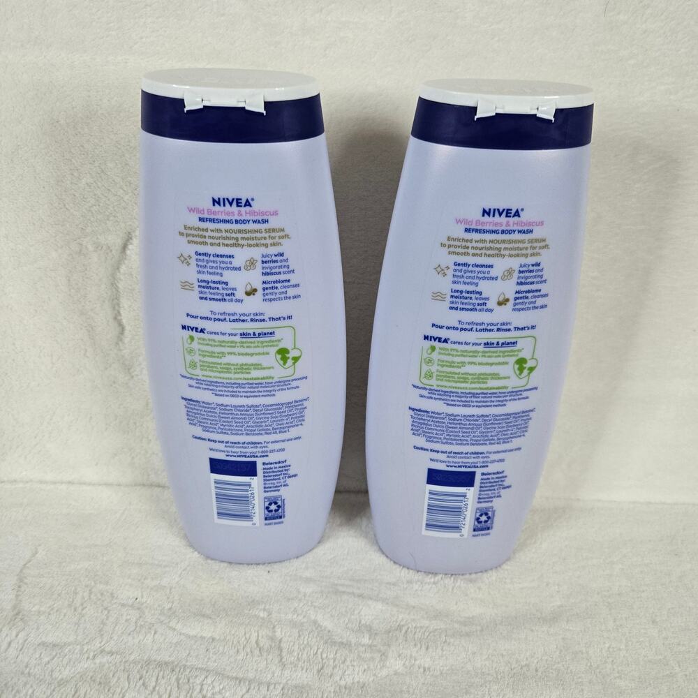 Nivea Wild Berries & Hibiscus Refreshing Body Wash 20 Fl oz NEW 2 pack - Picture 2 of 2